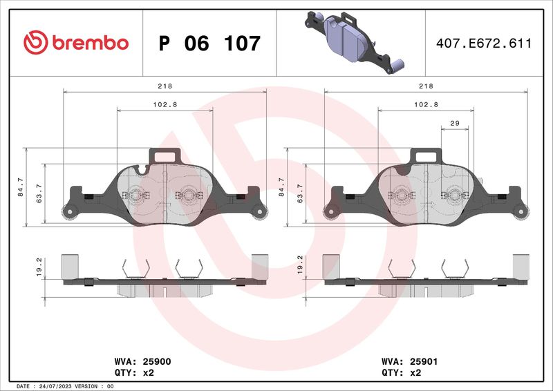 Brembo P06107 Brake Pad Set, disc brake - 1