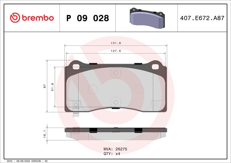 Brembo P09028 Brake Pad Set, disc brake - 1