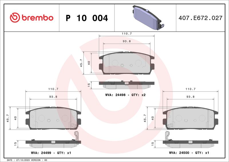 Brembo P10004 Brake Pad Set, disc brake - 1