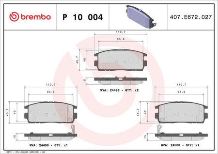Brembo P10004 Brake Pad Set, disc brake - 1