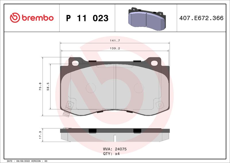 Brembo P11023 Brake Pad Set, disc brake - 1