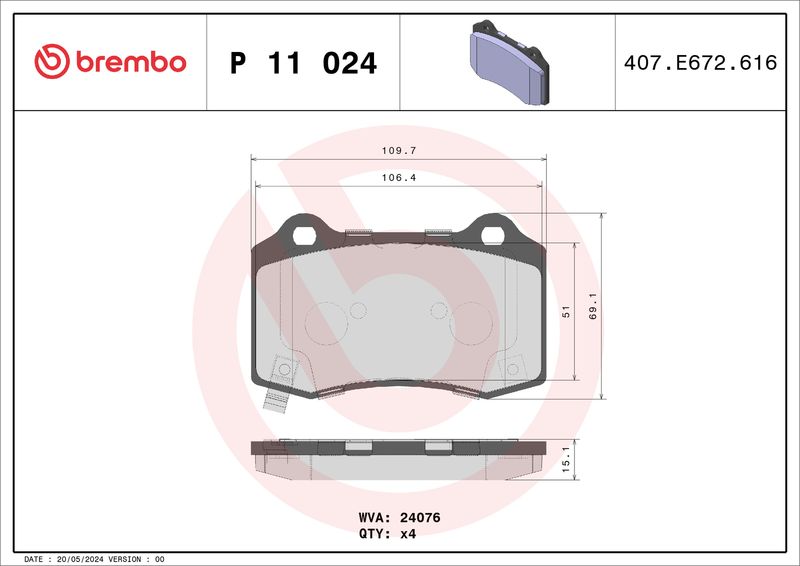 Brembo P11024 Brake Pad Set, disc brake - 1