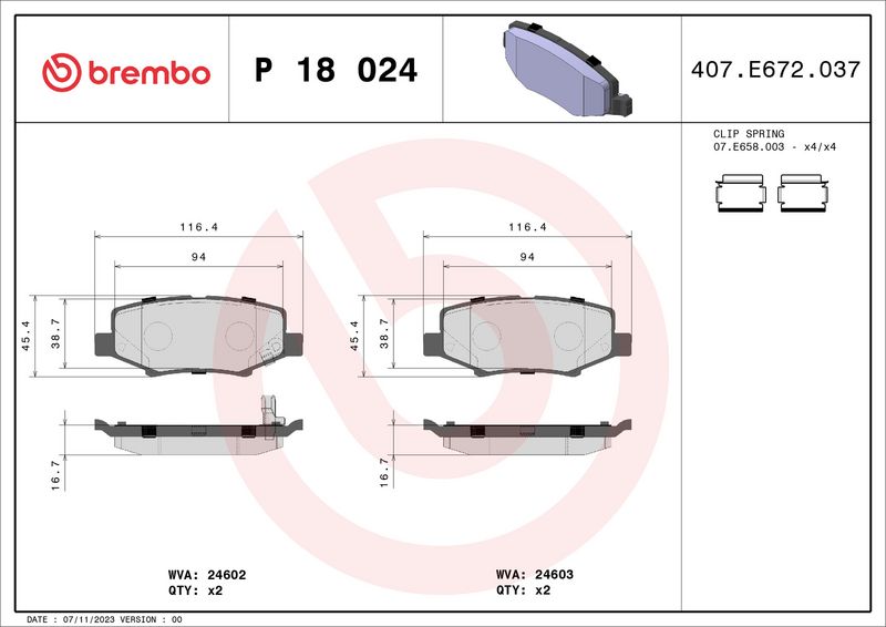 Brembo P18024 Brake Pad Set, disc brake - 1