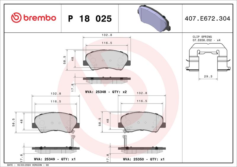 Brembo P18025 Brake Pad Set, disc brake - 1