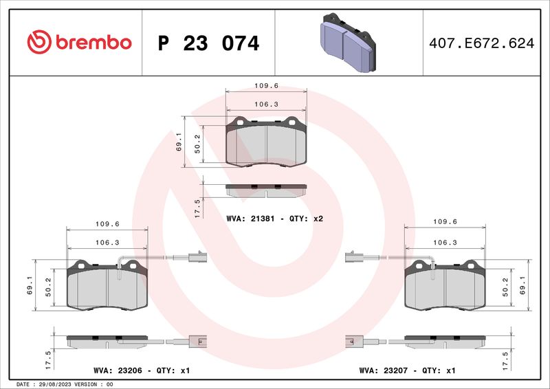 Brembo P23074 Brake Pad Set, disc brake - 1