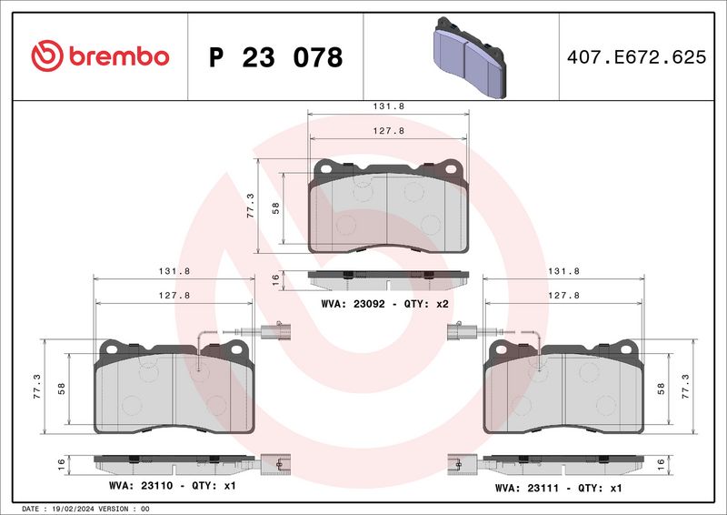 Brembo P23078 Brake Pad Set, disc brake - 1