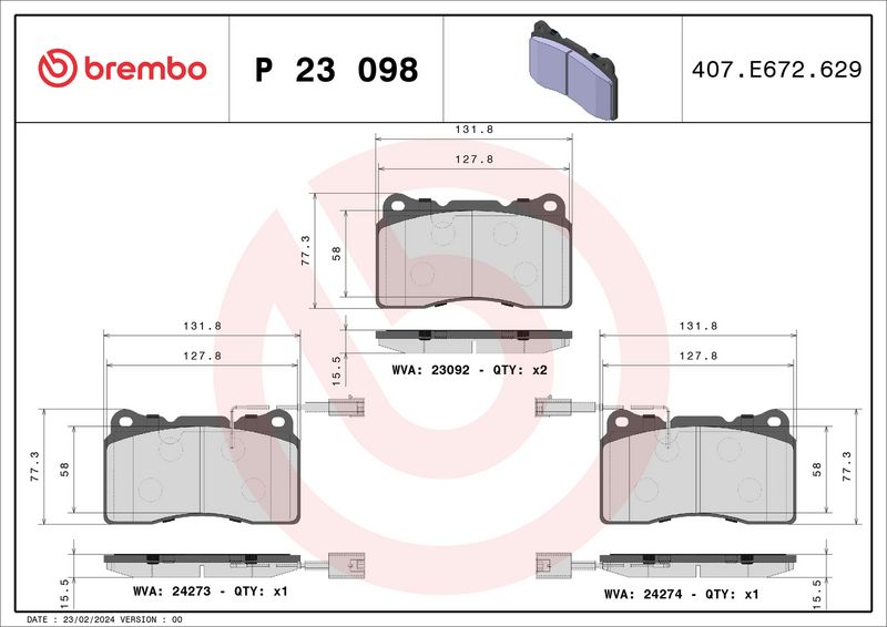 Brembo P23098 Brake Pad Set, disc brake - 1