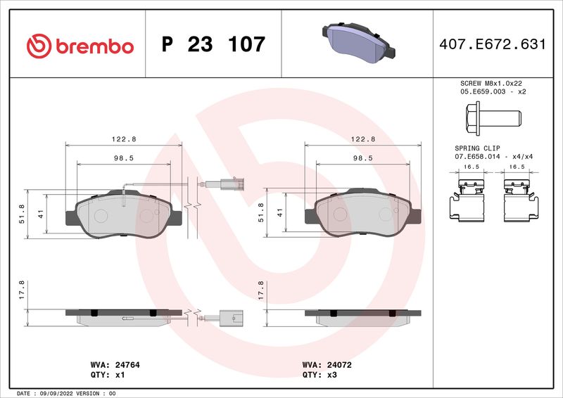 Brembo P23107 Brake Pad Set, disc brake - 1