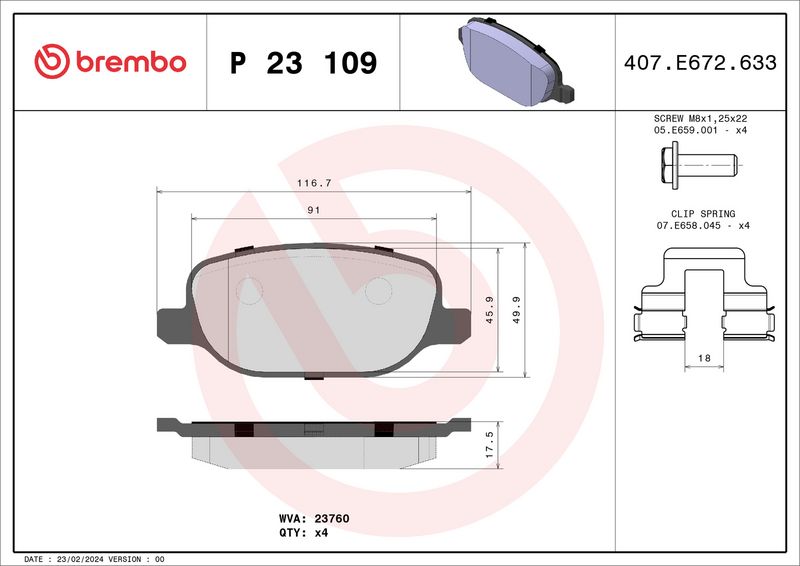 Brembo P23109 Brake Pad Set, disc brake - 1