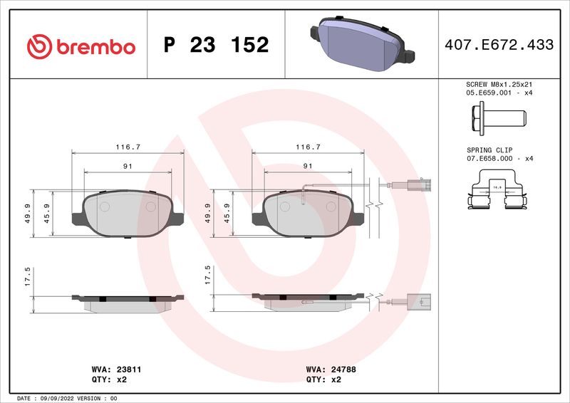 Brembo P23152 Brake Pad Set, disc brake - 1