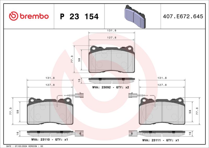 Brembo P23154 Brake Pad Set, disc brake - 1
