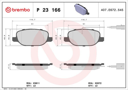 Brembo P23166 Brake Pad Set, disc brake - 1