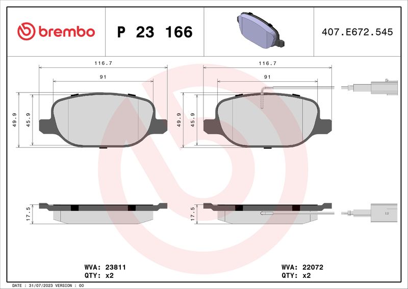 Brembo P23166 Brake Pad Set, disc brake - 1