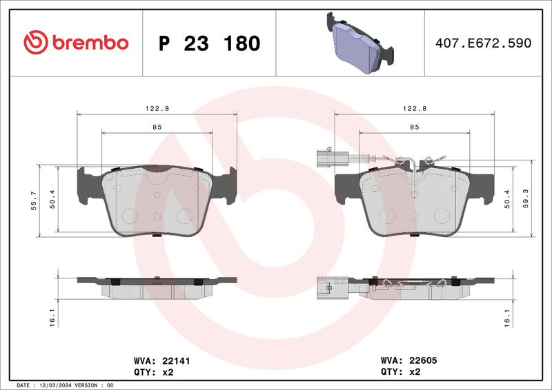 Brembo P23180 Brake Pad Set, disc brake - 1