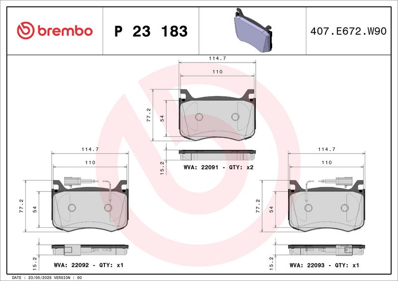 Brembo P23183 Brake Pad Set, disc brake - 1