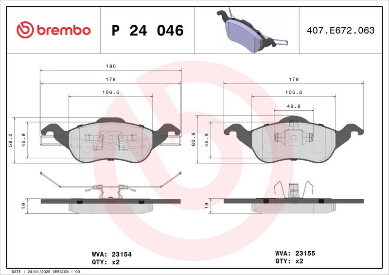 Brembo P24046 Brake Pad Set, disc brake - 1