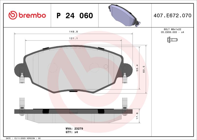 Brembo P24060 Brake Pad Set, disc brake - 1