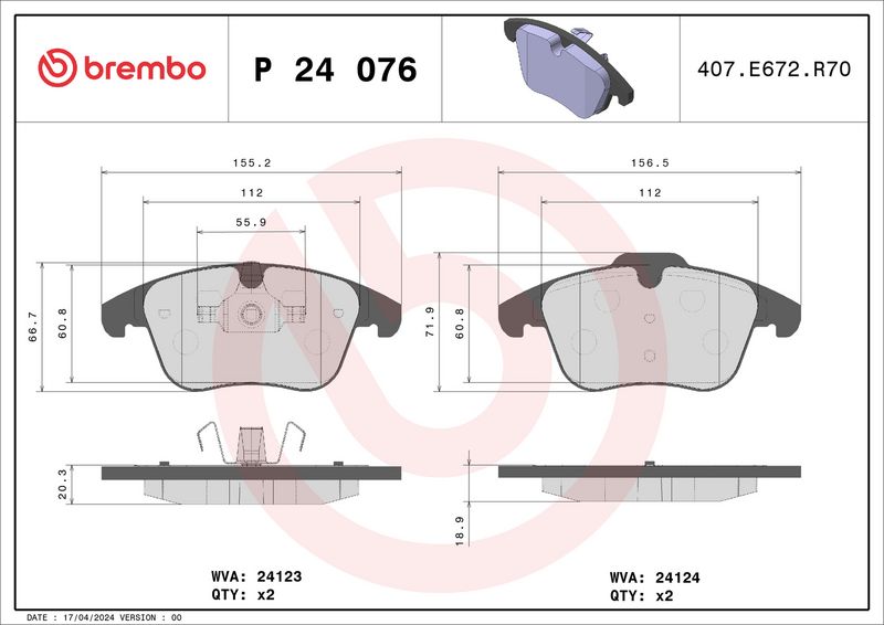 Brembo P24076X Brake Pad Set, disc brake - 1