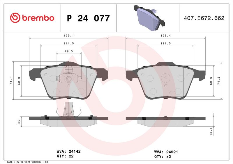 Brembo P24077 Brake Pad Set, disc brake - 1