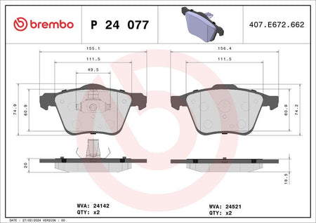 Brembo P24077 Brake Pad Set, disc brake - 1