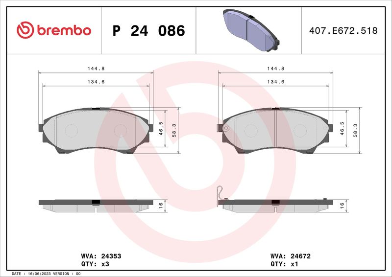 Brembo P24086 Brake Pad Set, disc brake - 1