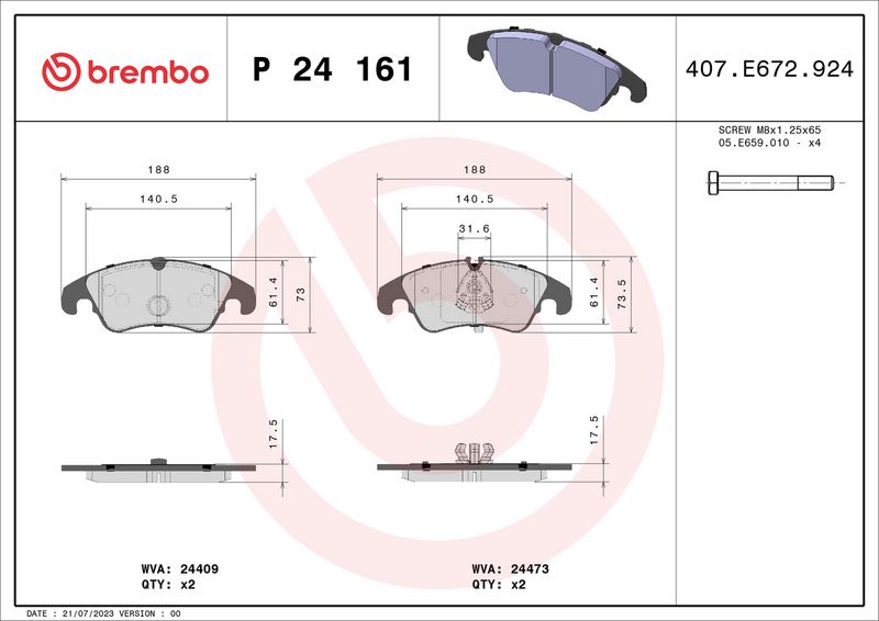 Brembo P24161 Brake Pad Set, disc brake - 1