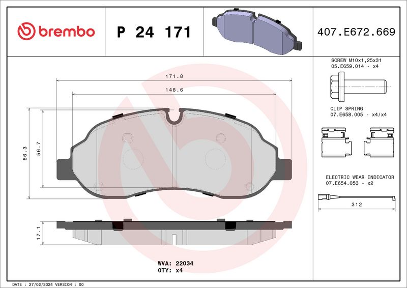 Brembo P24171 Brake Pad Set, disc brake - 1