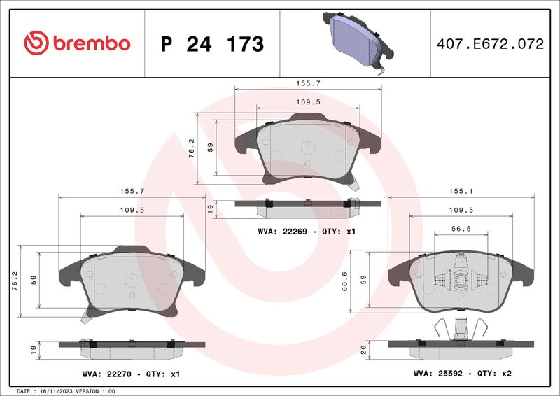 Brembo P24173 Brake Pad Set, disc brake - 1