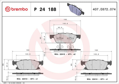 Brembo P24188 Brake Pad Set, disc brake - 1