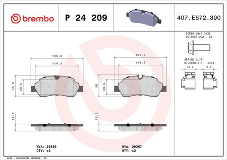 Brembo P24209 Brake Pad Set, disc brake - 1