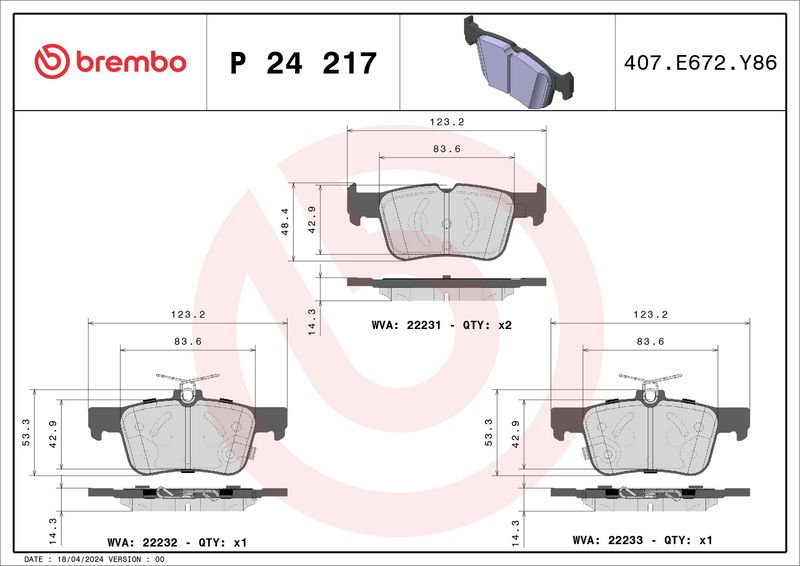 Brembo P24217 Brake Pad Set, disc brake - 1