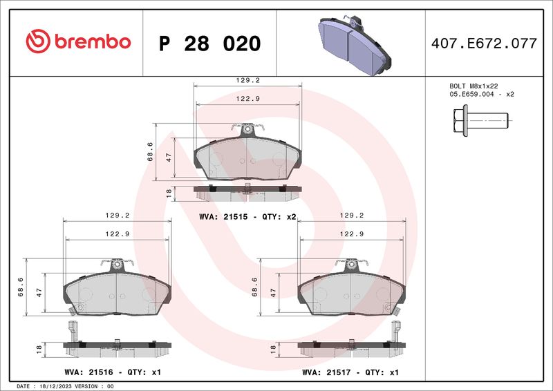 Brembo P28020 Brake Pad Set, disc brake - 1