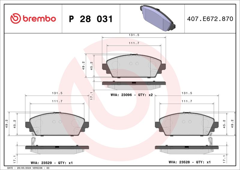 Brembo P28031 Brake Pad Set, disc brake - 1