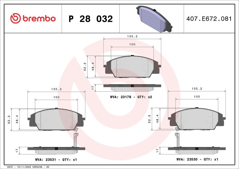 Brembo P28032 Brake Pad Set, disc brake - 1