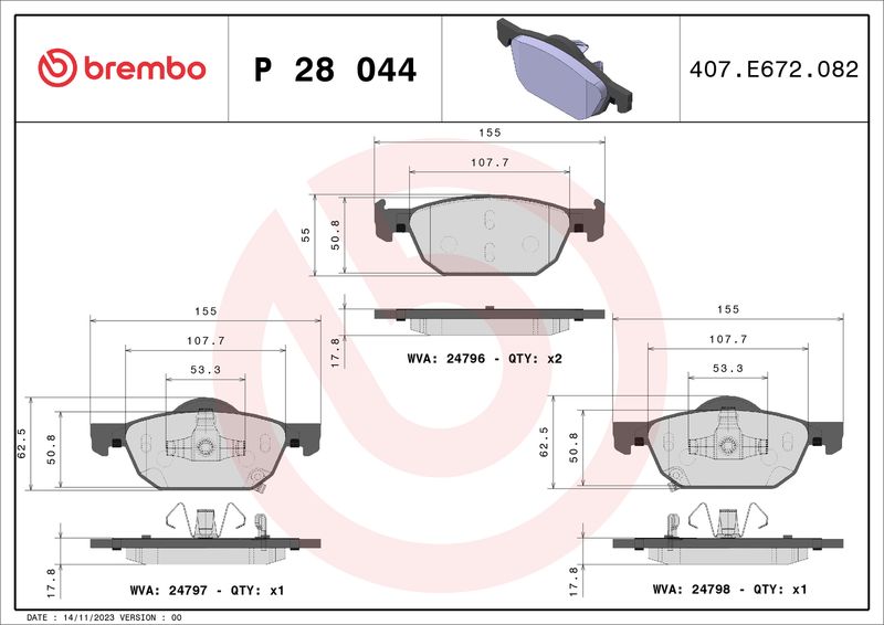 Brembo P28044 Brake Pad Set, disc brake - 1