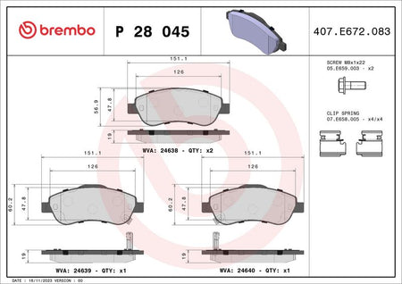 Brembo P28045 Brake Pad Set, disc brake - 1