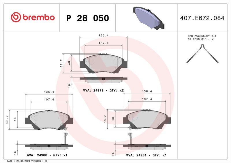 Brembo P28050 Brake Pad Set, disc brake - 1