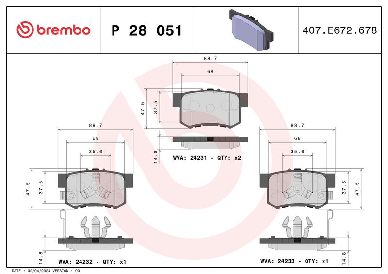 Brembo P28051 Brake Pad Set, disc brake - 1