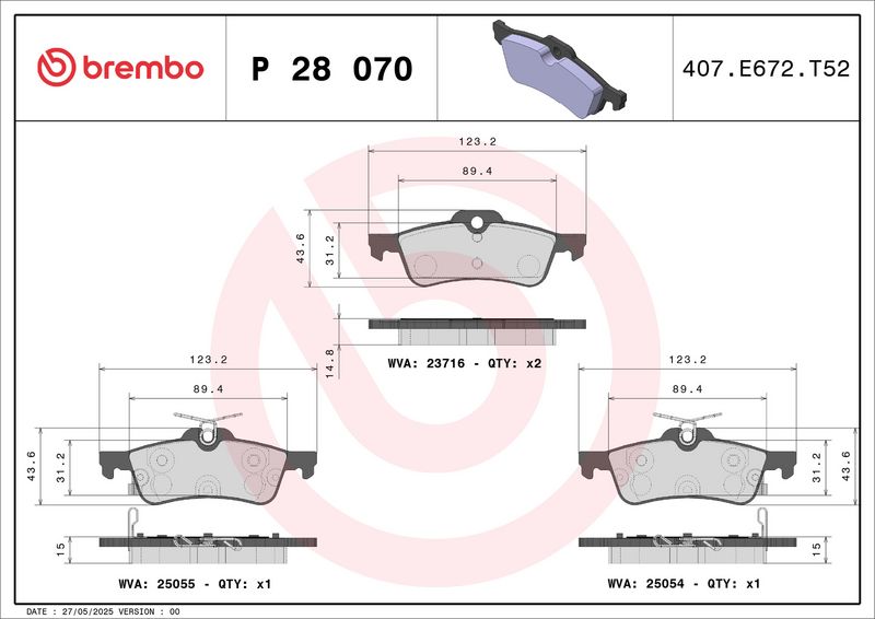 Brembo P28070 Brake Pad Set, disc brake - 1