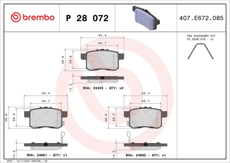Brembo P28072 Brake Pad Set, disc brake - 1