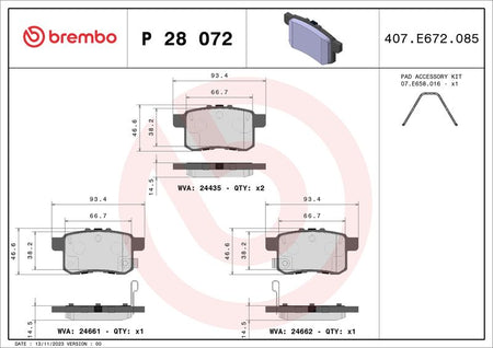 Brembo P28072 Brake Pad Set, disc brake - 1