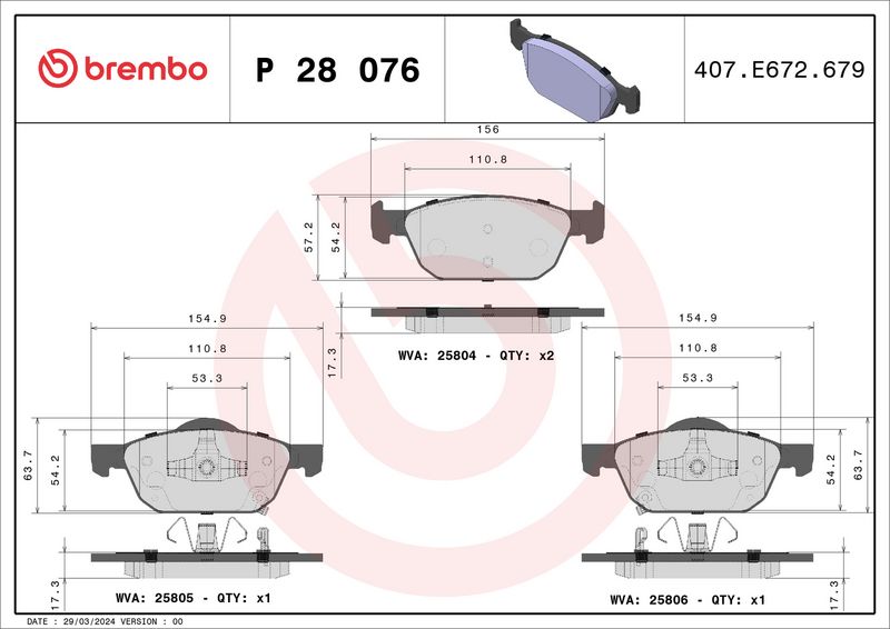 Brembo P28076 Brake Pad Set, disc brake - 1