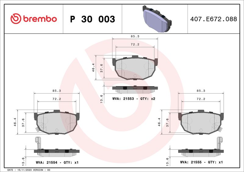 Brembo P30003 Brake Pad Set, disc brake - 1