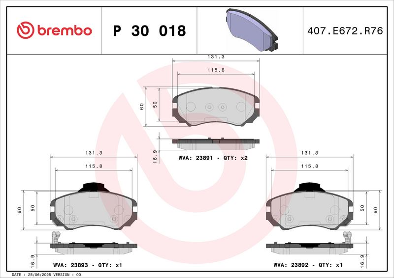 Brembo P30018 Brake Pad Set, disc brake - 2