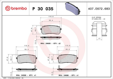 Brembo P30035 Brake Pad Set, disc brake - 1