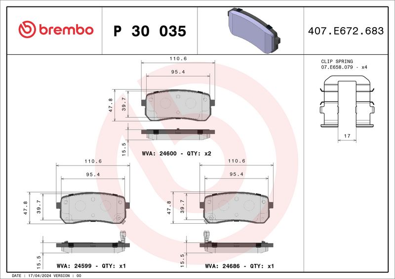 Brembo P30035 Brake Pad Set, disc brake - 1