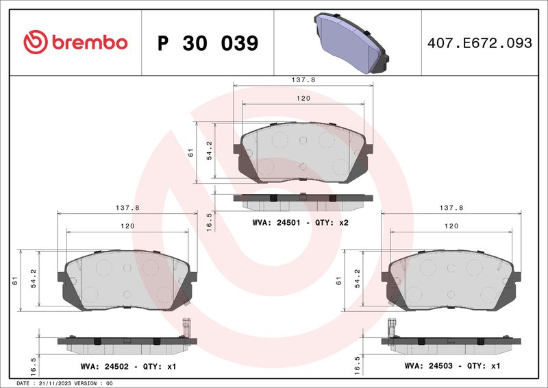 Brembo P30039 Brake Pad Set, disc brake - 1