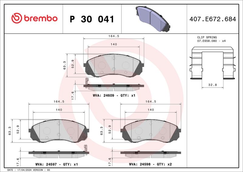 Brembo P30041 Brake Pad Set, disc brake - 1