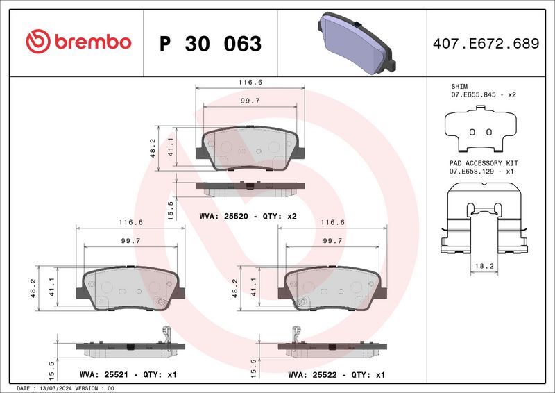 Brembo P30063 Brake Pad Set, disc brake - 1