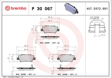 Brembo P30067 Brake Pad Set, disc brake - 1